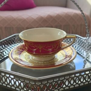 Elegant Red and Gold Teacup and Saucer